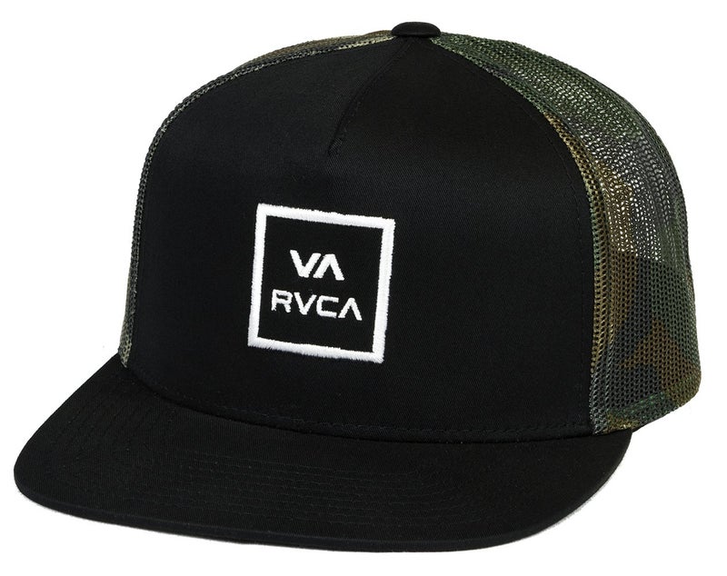 RVCA Men's Adjustable Snapback Trucker Hat - VA All The Way Trucker (Black Camo, One Size) - Image 1